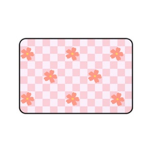 Desk Mat: Cute Pink Checkered Aesthetic Deskmat, Unique Office Accessory, Floral Vintage Look Checkerboard, Funky Mousepad, Cozy Gamer Decor image 2