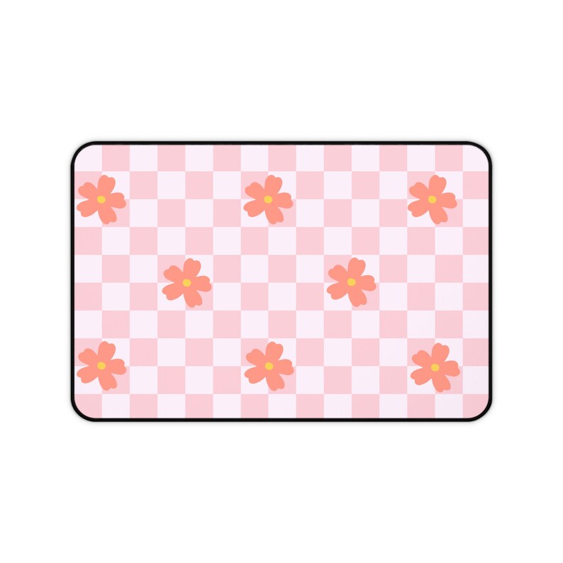 Desk Mat: Cute Pink Checkered Aesthetic Deskmat, Unique Office Accessory, Floral Vintage Look Checkerboard, Funky Mousepad, Cozy Gamer Decor image 2