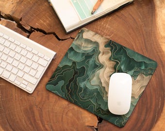 Green Gold Topography Mousepad, Abstract Desk Accessory, Retro Wavy Elegant Office Decor, Modern Computer Mat Gift, Office & Gaming Mousepad