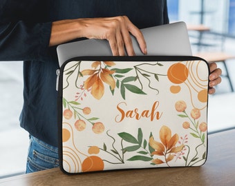 Personalized Name Watercolor Floral Laptop Sleeve, Case for 12", 13", 15" MacBook, Soft Lightweight Bag Ipad Tablet Laptop, High Protection