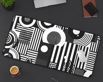 Abstract Black & White  Desk Mat, Large Gaming Mousepad Gift, Geometric Minimalistic Mouse Pad, Modern Office Desk Accessory, Keyboard Mat