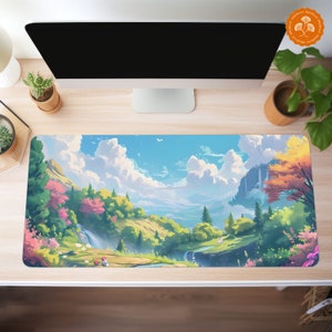 Lofi Anime Desk Mat: Aesthetic Cozy Gamer, Unique Cottagecore Kawaii Vibes, Cute Office Decor, Custom Large Design - Nature Landscape Art