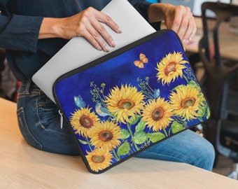 Cute Sunflower Floral Laptop Sleeve | Case for 12", 13", 15" MacBook | Lightweight Bag For Ipad, Tablet, Laptop | Protection for Work/Travel