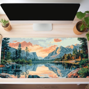 Landscape Desk Mat: Cozy Gamer Decor, National Park Yosemite Deskmat, Landscape Aesthetic Vintage, Cute Office Accessories, Valley River