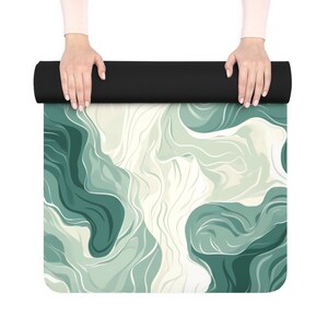 Yoga Mat: Green wavy Meditation Mat, Natural Rubber Fitness Mat, Gift for Her Him, Anti-Slip Exercise Mat, Lightweight Yoga Mat for Travel image 8
