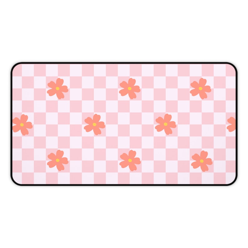 Desk Mat: Cute Pink Checkered Aesthetic Deskmat, Unique Office Accessory, Floral Vintage Look Checkerboard, Funky Mousepad, Cozy Gamer Decor image 4