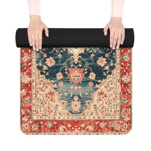 Yoga Mat: Retro Persian Rug Design, Vintage Look, Natural Rubber Fitness Mat, Cute Meditation Anti-Slip Exercise Mat, Workout Mats Gift image 9