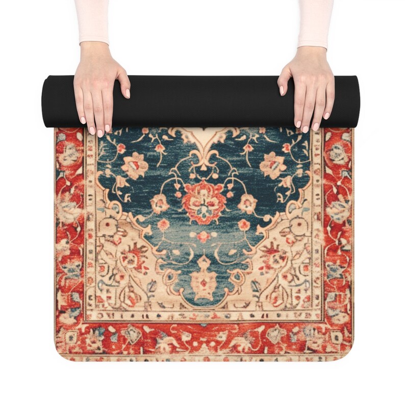 Yoga Mat: Retro Persian Rug Design, Vintage Look, Natural Rubber Fitness Mat, Cute Meditation Anti-Slip Exercise Mat, Workout Mats Gift image 9