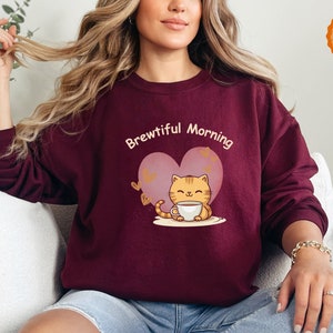 Cat Sweatshirt, Funny Coffee Shirt for Cat Moms, Trendy Cat Lover Gift, Gift for Her, Cozy and Stylish Cat Sweater for a Coffee Lovers
