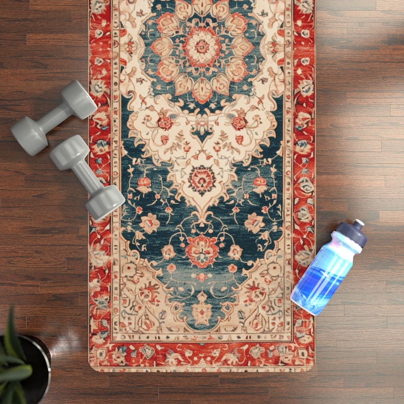 Yoga Mat: Retro Persian Rug Design, Vintage Look, Natural Rubber Fitness Mat, Cute Meditation Anti-Slip Exercise Mat, Workout Mats Gift image 8