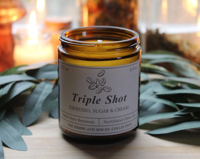 Triple Shot Beeswax Candle, Coffee Scent, Hand-Poured, Non-Toxic Home Fragrance (8oz)