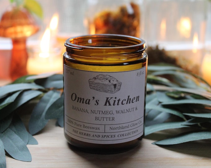 Oma's Kitchen Beeswax Candle, Banana Bread Scent, Hand-Poured, Non-Toxic Home Fragrance (8oz)