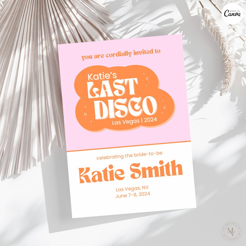 Last Disco Bachelorette Party Invitation and Initerary, Disco