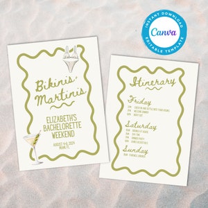 Bikinis and Martinis Bachelorette Party Itinerary, Bikinis and Martinis Theme, Bachelorette, Bachelorette Itinerary, Bachelorette Template