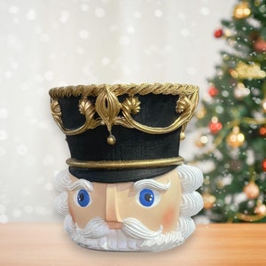 Large Nutcracker Head Planter, Christmas Home Decor, Vintage Inspired Nutcracker Pot, Pastel Holiday Centerpiece