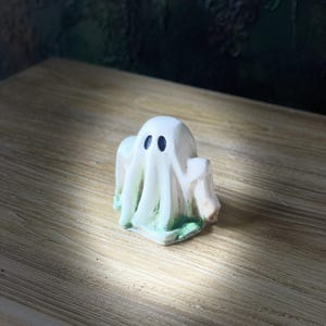 Little Mossy Ghost Figurine for Halloween Decoration, Adopt a Tiny Ghost, Spooky Ceramic Ghost for Small Shelf Decor