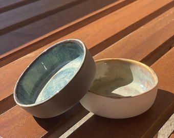 Mini Handmade Ceramic Bowls: Blue Earth Tone Sauce Bowls
