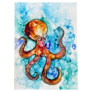 Original Octopus Painting on Canvas | Hand Painted Ocean Wall Art | Coastal Wall Decor