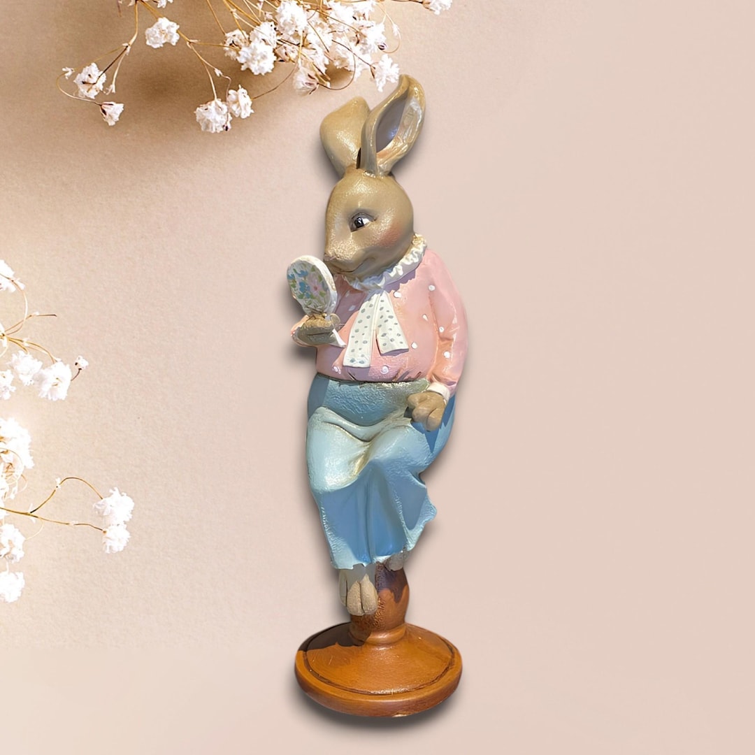 Vintage Style Rabbit Figurine With Mirror - Large Bunny Ornament for ...