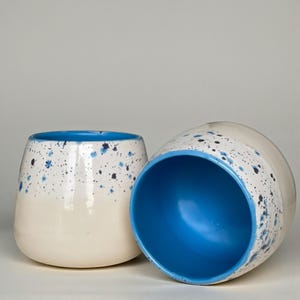 Handmade Speckled Stoneware Mug – White and Blue Ceramic Cup, Handleless