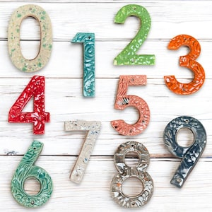 Handmade Ceramic House Numbers - Outdoor Decor Address Number - Colorful Glazed Stoneware Door Numbers - Rustic Home Address Number Sign