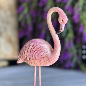 Handmade Ceramic Flamingo Figurine - Tropical Pink Bird Decor (10 inches)
