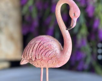 Figurine flamant rose en céramique faite main - Décoration d'oiseau rose tropical (10 pouces)