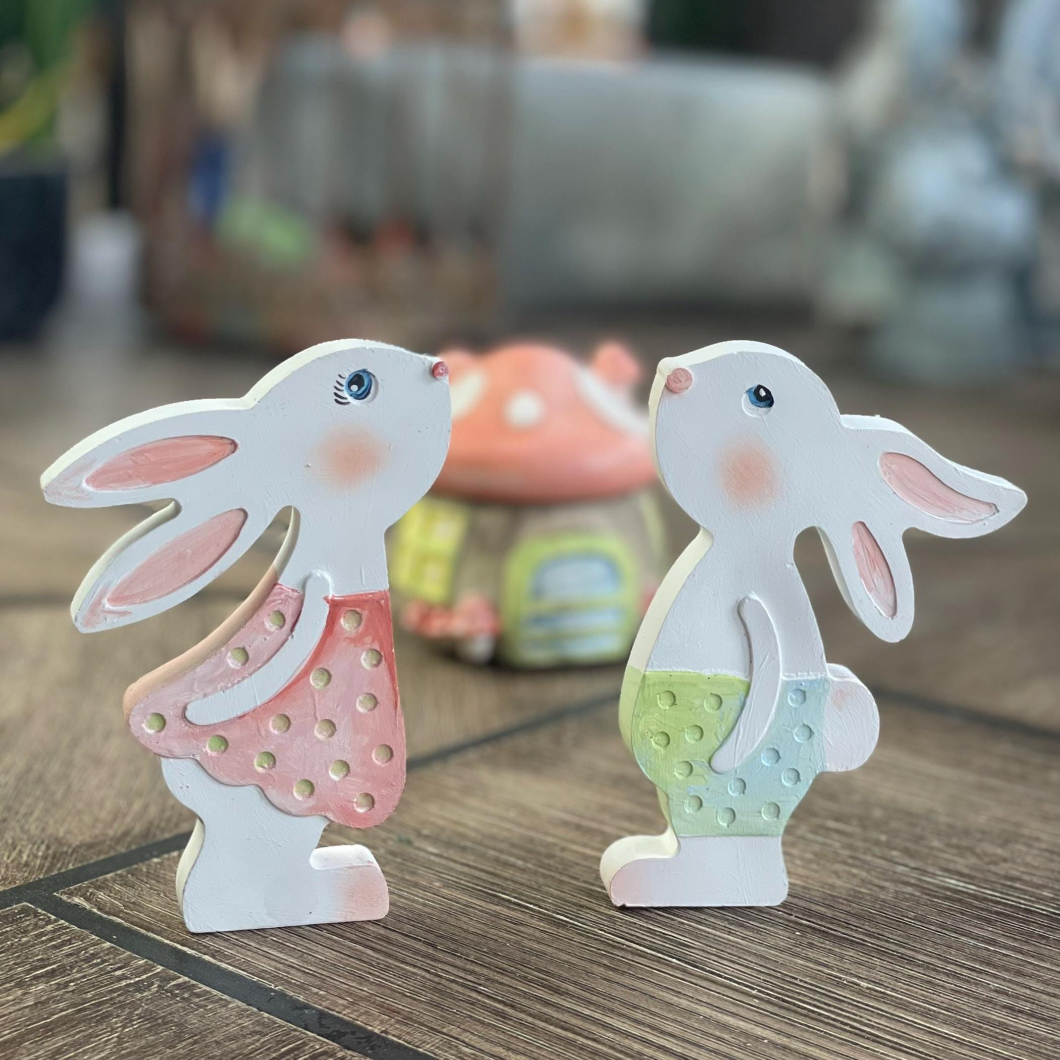 Range Rabbit Ornament Ceramic Rabbit Ornament Set - Cute Bunny Figurines for Easter Layered ...
