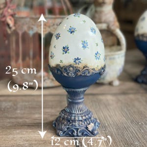 Floral Easter Eggs Blue and White Design, Large or Mini Easter Eggs, Elegant Ceramic Easter Centerpiece, Antique Cottagecore Console Decor