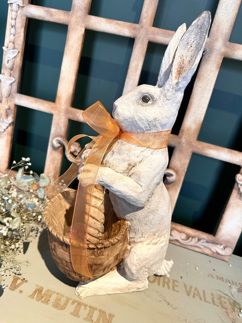 Tall Bunny Statue With Pot for Garden Decor Easter Rabbit Sculpture