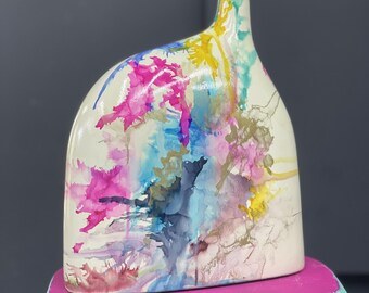 Colorful Splash Art Ceramic Bud Vase | Narrow Mouth Graffiti Vase | Unique Contemporary Home Decor