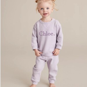 Jumper Sweatshirt Tracksuit Pants Set Baby Toddler Waffle Personalised Name Embroidery