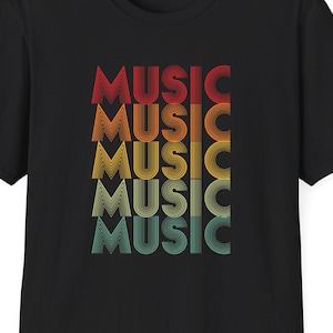 Vintage Disco Style &#39;MUSIC&#39; T-Shirt - Retro 70s Music Lover Tee, Unisex Festival Apparel