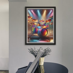 Rainbow Drum Set Wall Art - Vibrant Drums Poster Colorful Art Print for Music Lovers Musicians Drummers for Home or Studio