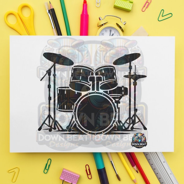 Drum Set Silhouette PNG-High-Quality Instant Download for Kid's Birthday, Invitations, Crafting, Graphic Design, T-Shirts, Decals, Stickers