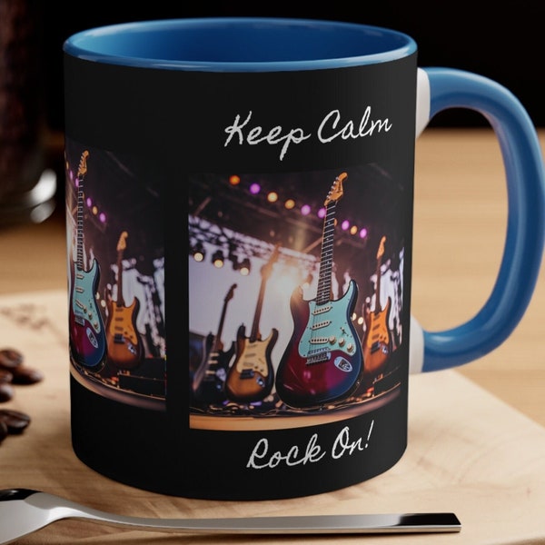 Guitar Coffee Mug For Musicians and Music Lovers Rock n Roll Coffee Mug Gift for Guitarist Band Student  Music Teacher Keep Calm and Rock On
