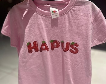 Children welsh 'Hapus' strawberry design tshirt. Cute strawberry print tshirt for girls
