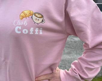 Welsh 'clwb coffi' coffee club cute croissant adult jumper design