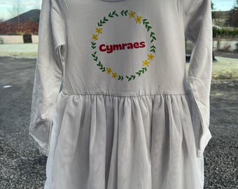 Children Cymraes  dress design 'frozen grey' colour. Welsh girl dress.