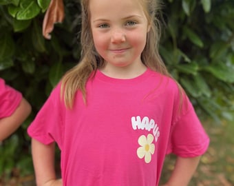 Girls welsh hapus pink flower tshirt.
