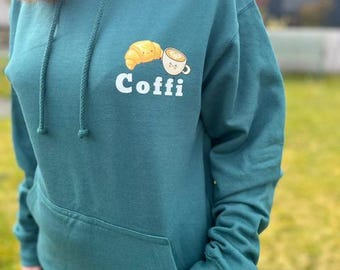 adult welsh 'coffi'  teal colour hoodie with various slogan available