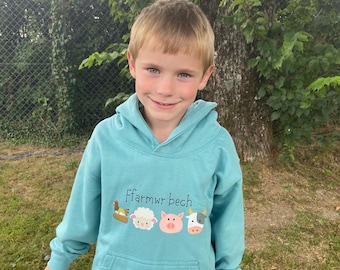 Children's Welsh 'Ffarmwr Bech' Farmer Print Hoodie