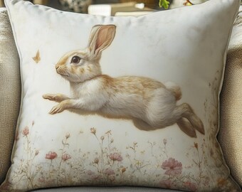 William Morris Easter Bunny Pillow: Floral Faux Suede Throw
