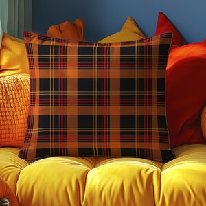 Halloween Tartan Plaid Faux Suede Pillow: Witchy Fall Decor