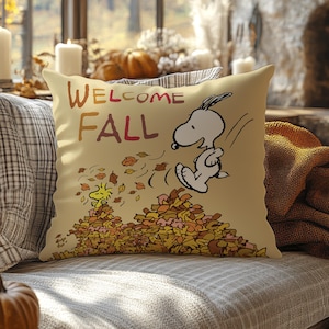 Snoopy & Woodstock Fall Pillow: Cozy Faux Suede Peanuts Decor