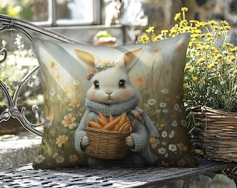 William Morris Easter Bunny Pillow: Floral Faux Suede Throw Pillow Cover