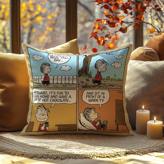Linus Peanuts Fall Pillow: Retro Comic Faux Suede Cushion
