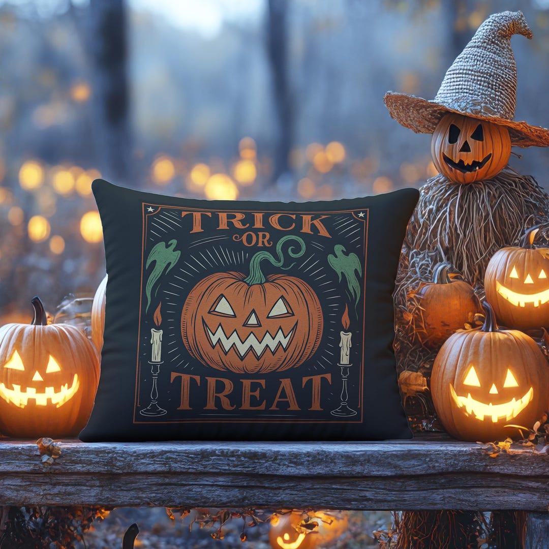 Vintage Halloween Jack O' Lantern Pillow: Gothic Faux Suede Throw - Etsy