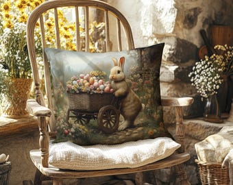 Floral Easter Bunny Pillow Cover: William Morris Inspired Faux Suede Throw Pillow