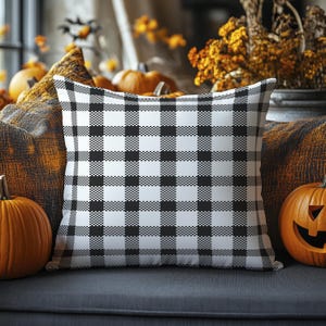 Black and White Tartan Pillow: Faux Suede Halloween Throw Cushion